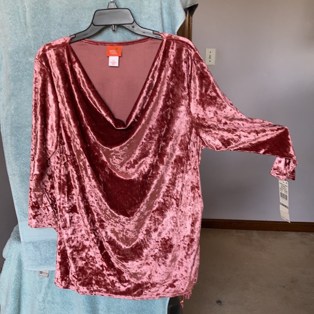 Hearts of Palm duller pink velvet like top with stretch 2X - Picture 15 of 17